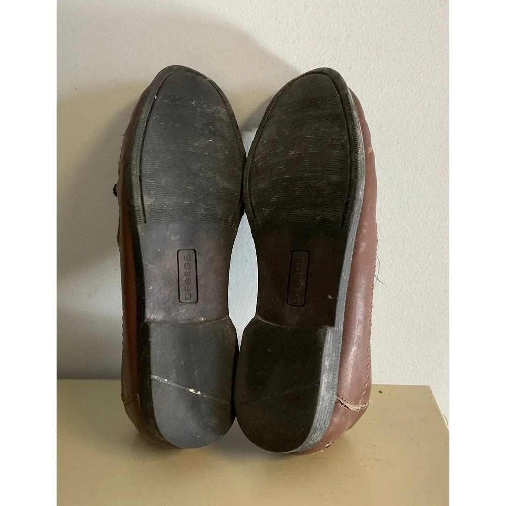 George Mens Loafers Casual‎ Shoes Size 8 Brown Faux Leather Woven Tassel Slip On